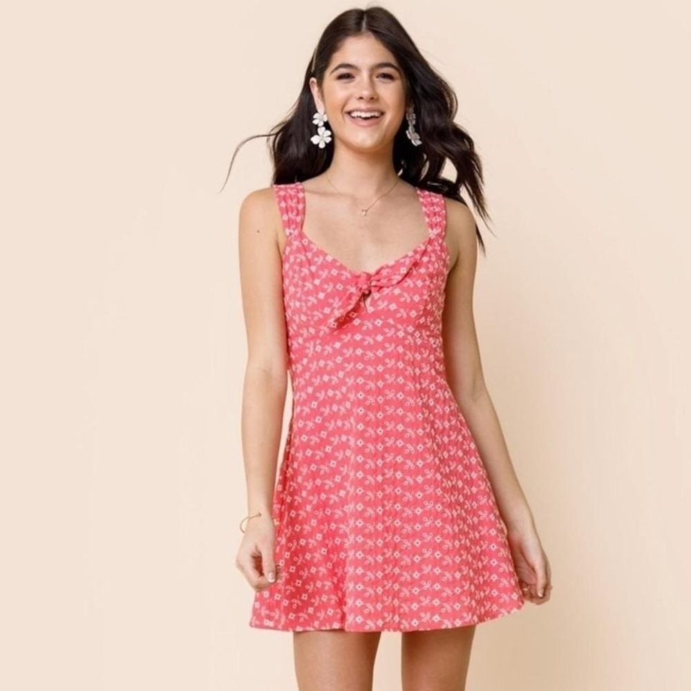 BLUE RAIN | NWT Women's Boutique Pink Andrea Embroidered Eyelet Mini Dress,‎ L